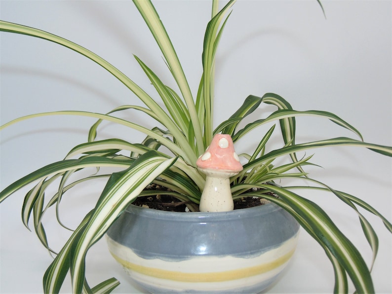 Small Toadstool Plant Watering Spike handmade ceramic indoor/outdoor functional garden decoration Pink