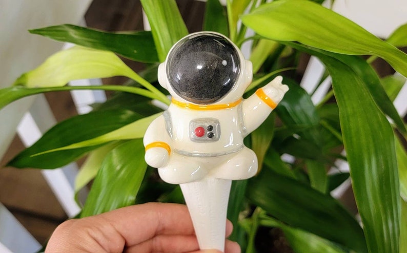 Astronaut Plant Watering Spike Premium Ceramic Plant Waterer for Houseplants and Gardens Orange