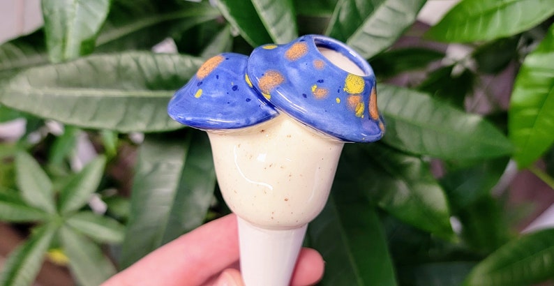 Small Mushroom Plant Watering Spike Premium Ceramic Watering Accessory for Houseplants and Gardens Blue n Colors