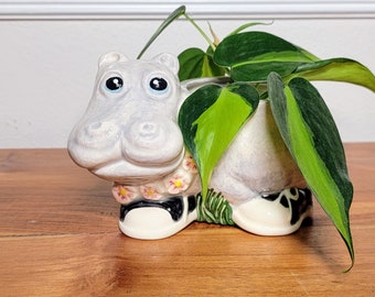 Cute Hipster Hippo Medium Ceramic Succulent/Cactus Planter