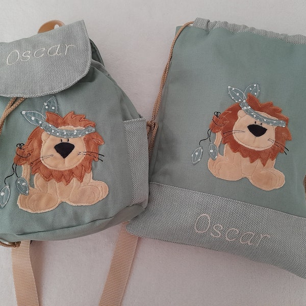 Kindergarten bag kindergarten backpack boho lion children's backpack children's bag gym bag handmade personalized with name