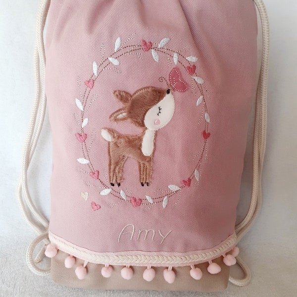 Turnbeutel Kinderturnbeutel Kind Boho Reh Rehkitz Kindertasche personalisiert mit Name