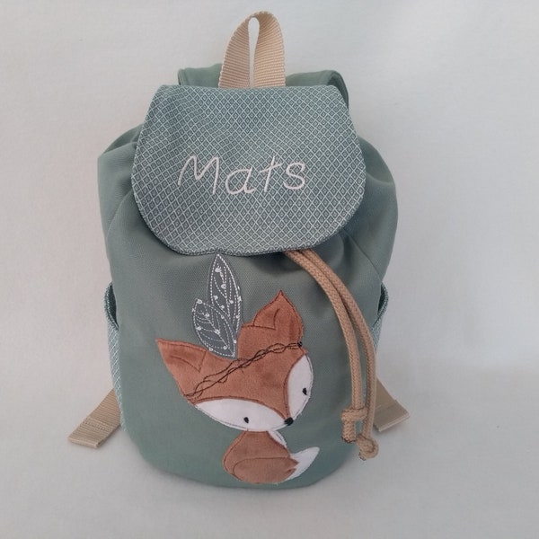 Kindergartentasche Kindergartenrucksack Boho Fuchs mint Kinderrucksack Kindertasche handgemacht personalisiert mit Name