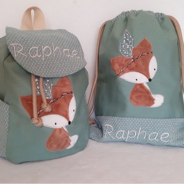 Kindergarten bag kindergarten backpack boho fox children's backpack children's bag gym bag handmade personalized with name