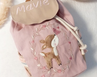 Kindergarten bag, kindergarten backpack, boho deer fawn design, children's backpack, children's bag personalized with name, handmade