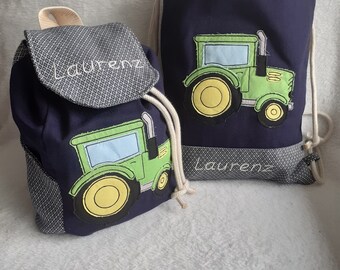 Kinderrucksack Kindergartenrucksack Kitarucksack Turnbeutel Traktor mit Name personalisiert