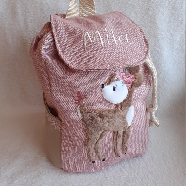 Kindergartentasche Kindergartenrucksack Boho Reh Rehkitz Kinderrucksack Kindertasche personalisiert mit Name handgemacht