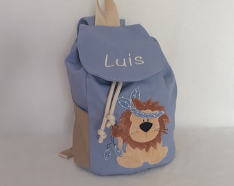 Kindergartentasche Kindergartenrucksack Boho Löwe blau Kinderrucksack Kindertasche personalisiert mit Name