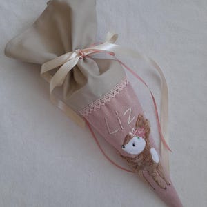 Personalisiertes Schultüte „Forest Deer“ – Pink, Ca. 70–90 Cm, Mit Bambi-Motiv & Name, Abnehmbarer Bezug