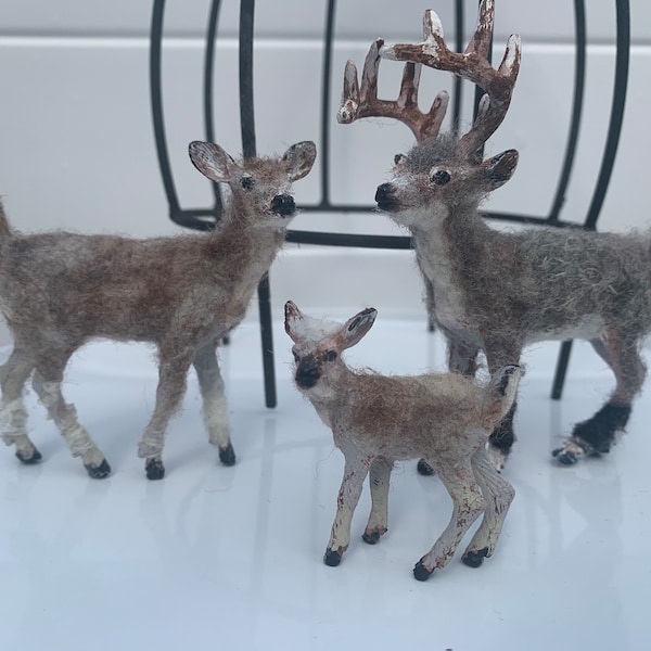 Dollhouse Miniature Reindeer, 1:12 Scale, furry reindeer, hand-painted