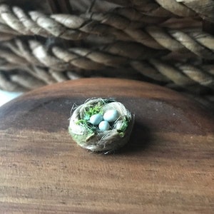 Puppenhaus Miniatur Nest mit gesprenkeltem Ei, Maßstab 1:12, Puppenhaus Natur, Puppenhaus Dekor, Mini Eier, handgefertigt