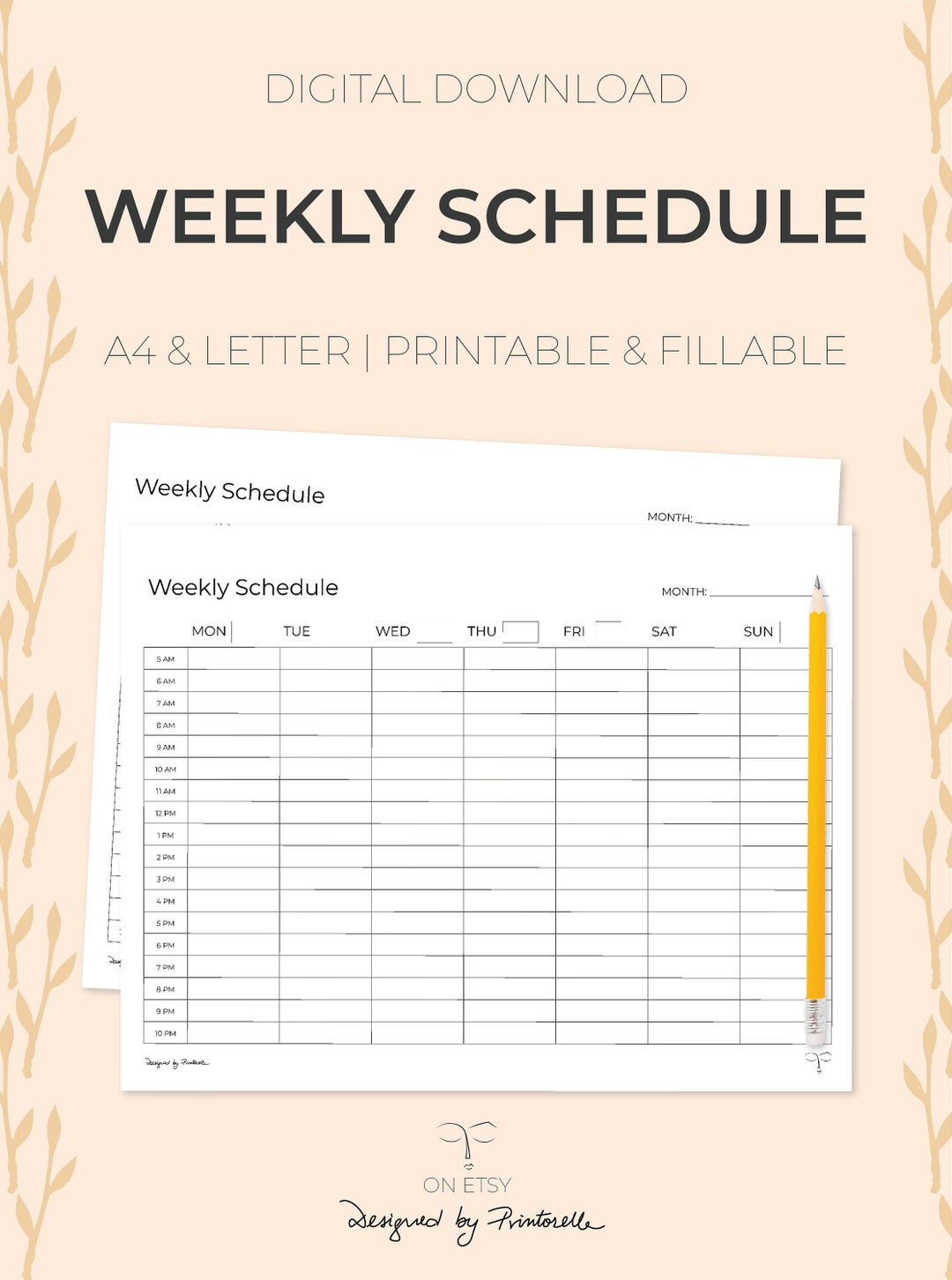 Weekly Schedule Template, Printable Sheets, Fillable, Digital Download ...