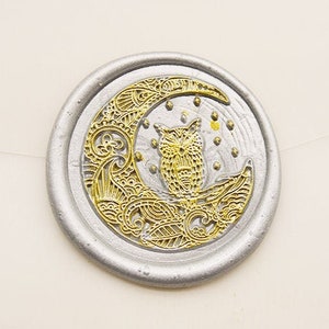 Uil op de maan Zentangle-mandala lakzegelstempel - huwelijksuitnodiging - kerstcadeaupakket kaartdecoratie C643