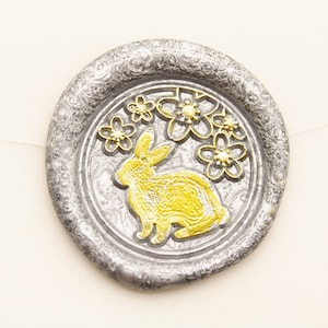 Kaninchen Osterhase Wachssiegel Stempel Set, Weihnachtsgeschenk Tier Wachssiegel Stempel Kit Kaninchen und Blumen Uhr Wachssiegel Stempel