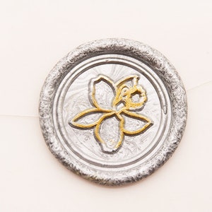 Sello de cera con diseño de orquídea, sello floral para invitación de boda, kit de sello de cera con diseño de flores, sello de cera personalizado C509