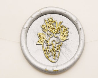 human heart with flowers wax seal stamp- Anatomical heart wax sealing kit -wedding wax stamp C532