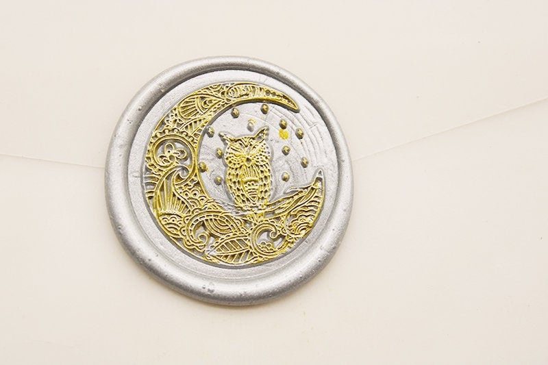 Owl on the Moon Zentangle Mandala wax seal stamp -Wedding Invitation Party -Christmas Gift Pack Card