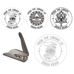 Sello de relieve de ojos místicos, sello de libro de luna y ojo, sello de logotipo personalizado, sello de lacre para bodas, sello de relieve personalizado - Ex libris