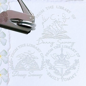 From the library of embosser, Dragon Library Embosser Stamp ,Custom Embosser stamp , Book stamp, Book lover gift,Custom Embosser Stamp