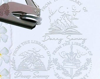 From the library of embosser, Dragon Library Embosser Stamp ,Custom Embosser stamp , Book stamp, Book lover gift,Custom Embosser Stamp