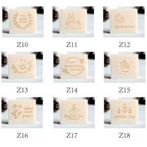 May include: Set of 8 different rubber stamps for soap making. Each stamp features a unique design, including a wreath, trees, a bee, a rose, and more. The stamps are made of high-quality rubber and are perfect for adding a personal touch to your handmade soaps.