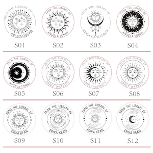 From the library of embosser, sun face Book Embosser,Sun and Moon Embosser stamp,Personalized Seal Embosser,love gift set image 4