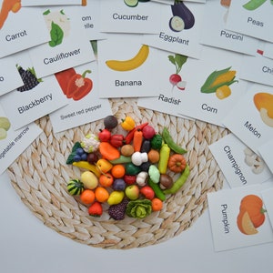 Miniatur-Gemüse Früchte Montessori Materialien Polymer-Ton-Miniaturen Montessori-Karteikarten Montessori-Spielzeug Sinnesspielzeug Logopädie