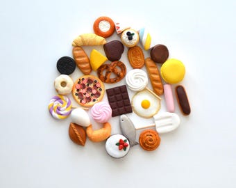 Set of 30 miniature sweets and bakery treats, handmade polymer clay play food