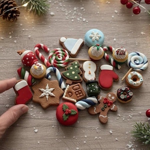 Christmas Miniature Food Set – Polymer Clay Holiday Cookies & Candy • Handmade Xmas Toys