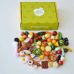 Handmade Polymer Clay Miniature Food Set - 74 PCS - Realistic Mini Vegetables & Fruits - Educational Toys for Toddlers Montessori Toys