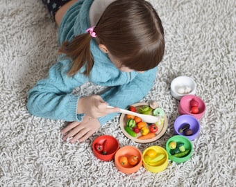 Colors sorting toy with miniature vegetables Montessori materials for homeschool Wooden toys for toddlers