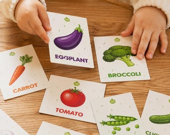 40 food learning flashcards PDF, fruits & vegetables printable digital cards