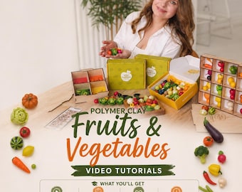 DIY polymer clay vegies & fruits masterclass, 20 miniature food crafting tutorial videos