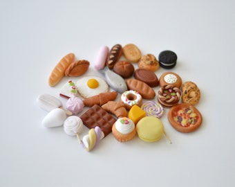 Build a set miniature polymer clay groceries, pretend kitchen tiny food