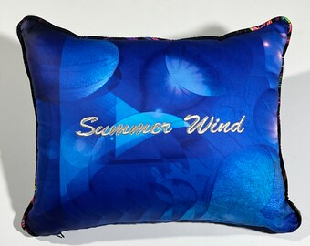 Abstract Art Decorative Pillow: 'Summer Wind' Embroidered Accent Pillow