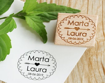 Personnalisé mariage timbre coeur flèche nom et date-Save the date rustique Rubber Stamp,-timbre en caoutchouc de mariage personnalisé