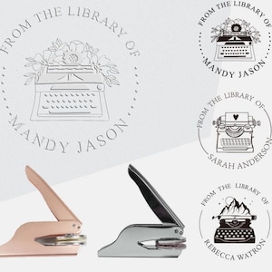 Custom Retro typewriter Typewriter Embosser Stamp, Personalized Book Embosser,Wedding Custom Embosser,From the library of book embosser