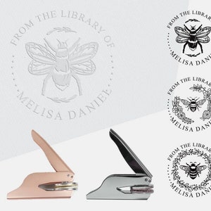 Stampante a rilievo personalizzata con nome, stampatrice a rilievo portatile, timbro Exlibris HONEY BEE, timbro per libri, stampatrice a rilievo per biblioteca personalizzata con ape