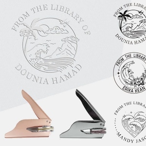Great Wave Embosser stempel, Boek Embosser, Scrapbooking Embosser, enveloppen embosser, Gepersonaliseerde Bibliotheek stempel