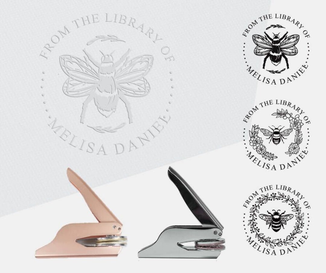 Personalized Embosser With Name, Hand Held Embosser, HONEY BEE Exlibris