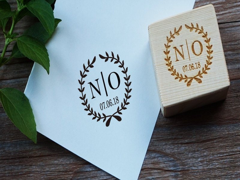 Personalized Wedding Rubber Stamp Monogram With Date custom Etsy