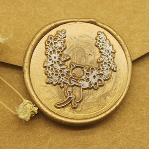 Cat flower wax Seal Stamp, wedding custom, nature wax stamp seal ,sealing wax stamp,seal stamp wedding