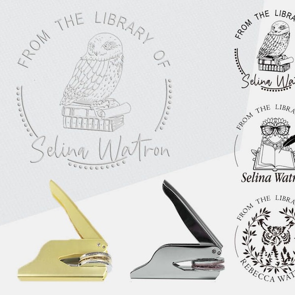 Custom Owl Embosser stamp,Personalized Seal Embosser, Embosser Gift ,Scrap booking Embosser ,Owl Library embosser, From the Library Embosser