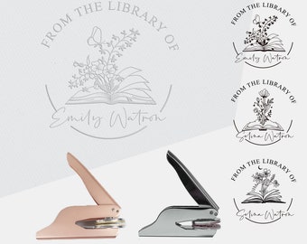 Custom Design From the Library of, Book Belongs to, Ex Libris, Stack Books, Floral Book embosser custom with your name