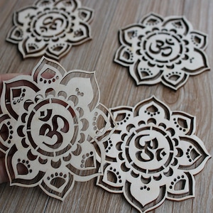 OM Lotus mandala fiore sottobicchieri di legno, laser tagliato fuori incompiuto legno forma Craft Supply