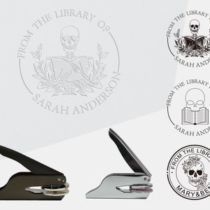 Buchpräger personalisiert-Buchbibliothek Stempel-Bestes Geschenk für Buchliebhaber & Leser-Skull Skelett individuell aus der Bibliothek von Prägedrucker
