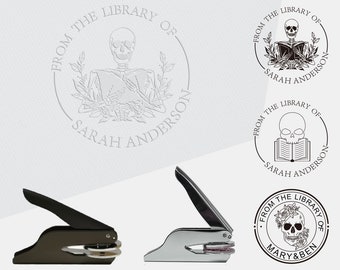 Book embosser personalized-Book library stamp-Best gift for book lover & reader-Skull skeleton custom from the library of embosser