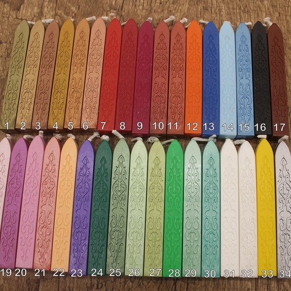 Stamp Seal Wax Sticks - Invitation Seal Wax Sticks - 1 Stick for 7-8 Seals Sealing Wax Sticks with Wick 34 Colors Available