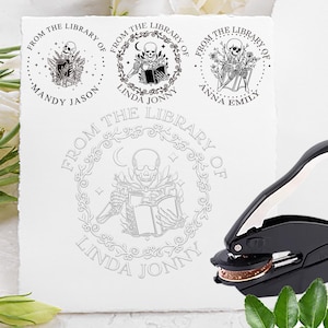 Book embosser personalized-Book library stamp-Best gift for book lover & reader-Skull skeleton custom from the library of embosser