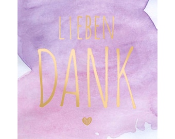 Lieben Dank - greeting card, thank you card, note card, watercolor, gold, lettering, 3 pcs
